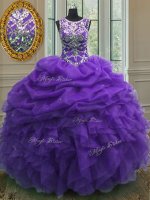 Pick Ups Floor Length Purple Quinceanera Dresses Scoop Sleeveless Lace Up