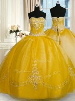 Unique Gold Sleeveless Beading and Embroidery Floor Length Quinceanera Gowns(SKU PSSW0352-5BIZ)