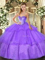 Fine Sweetheart Sleeveless Tulle Vestidos de Damas Beading and Ruffled Layers Lace Up