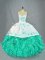Turquoise Sleeveless Embroidery and Ruffles Floor Length Quinceanera Dress