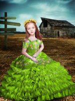 Off The Shoulder Short Sleeves Lace Up Kids Formal Wear Organza