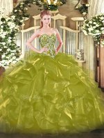 Clearance Olive Green Ball Gowns Beading and Ruffles 15 Quinceanera Dress Lace Up Organza Sleeveless Floor Length