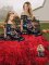 Red And Black Ball Gowns Off The Shoulder Sleeveless Organza Floor Length Lace Up Embroidery and Ruffles Sweet 16 Dresses