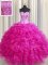 Visible Boning Bling-bling Hot Pink Sleeveless Organza Lace Up Quinceanera Dresses for Military Ball and Sweet 16 and Quinceanera