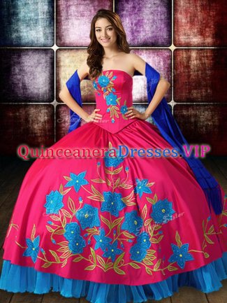 Multi-color Sleeveless Floor Length Embroidery Lace Up Vestidos de Quinceanera