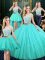 Sumptuous Four Piece Blue Tulle and Sequined Lace Up Scoop Sleeveless Floor Length 15th Birthday Dress Lace and Sequins