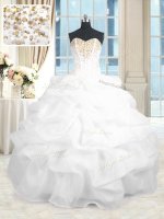 White Lace Up Sweetheart Beading and Ruffles Quinceanera Dresses Organza Sleeveless