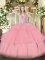 Sleeveless Tulle Floor Length Lace Up Sweet 16 Dresses in Baby Pink with Beading and Ruffled Layers