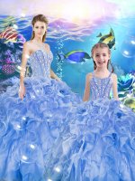 Beauteous Sweetheart Sleeveless Lace Up Quince Ball Gowns Baby Blue Organza