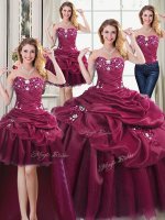 High End Four Piece Sweetheart Sleeveless Organza Ball Gown Prom Dress Beading and Appliques and Pick Ups Lace Up