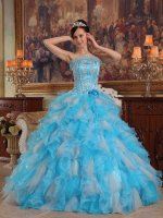 Eagle Grove Iowa/IA Cheap strapless Quinceanera Dress With colorful Organza Appliques Decorate Gown