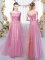 Clearance Pink Sleeveless Lace Floor Length Court Dresses for Sweet 16