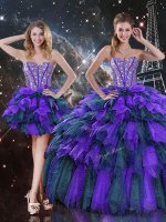 Enchanting Multi-color Ball Gowns Sweetheart Sleeveless Organza Floor Length Lace Up Beading and Ruffles and Ruffled Layers Sweet 16 Dress