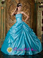 Modest Teal Strapless Appliques Decorate Quinceanera Dress in Tulare CA