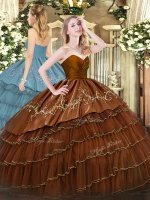 Brown Vestidos de Quinceanera Military Ball and Sweet 16 and Quinceanera with Embroidery and Ruffled Layers Sweetheart Sleeveless Zipper