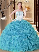 Aqua Blue Lace Up Quinceanera Dresses Embroidery and Ruffles Sleeveless Floor Length