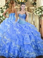 Sleeveless Beading and Ruffled Layers Lace Up Ball Gown Prom Dress