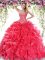 Exquisite Red Ball Gowns Sweetheart Sleeveless Organza Sweep Train Lace Up Beading and Ruffles Quinceanera Gowns