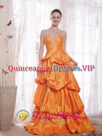 Kapaa Hawaii/HI Gorgeous Taffeta Orange A-Line / Princess Quinceanera Dama Dress Straps Floor-length Beading