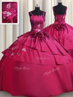 Discount Burgundy Satin Lace Up Straps Sleeveless Floor Length Quince Ball Gowns Embroidery and Hand Made Flower(SKU PSSW0493BIZ)