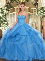 Stylish Baby Blue Sweetheart Neckline Beading and Ruffles Quinceanera Dresses Sleeveless Lace Up