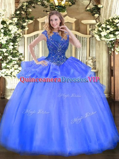 Wonderful Organza Cap Sleeves Floor Length Quinceanera Gown and Beading - Click Image to Close