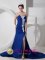 Blue Column Sweetheart Brush Train High Slit Chiffon Appliques and Ruch Quinceanera Dama Dress in Port Saint Joe FL