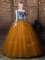 One Shoulder Sleeveless Floor Length Pattern Lace Up Vestidos de Quinceanera with Brown