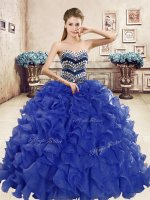 Ball Gowns Military Ball Gowns Blue Sweetheart Organza Sleeveless Floor Length Lace Up(SKU YYPJ059-1BIZ)