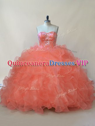 Fashion Orange Sweetheart Neckline Beading and Ruffles Sweet 16 Dresses Sleeveless Lace Up
