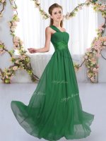 Flare Sleeveless Floor Length Ruching Lace Up Dama Dress for Quinceanera with Dark Green