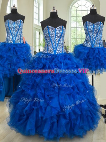 Most Popular Four Piece Floor Length Ball Gowns Sleeveless Royal Blue Vestidos de Quinceanera Lace Up - Click Image to Close