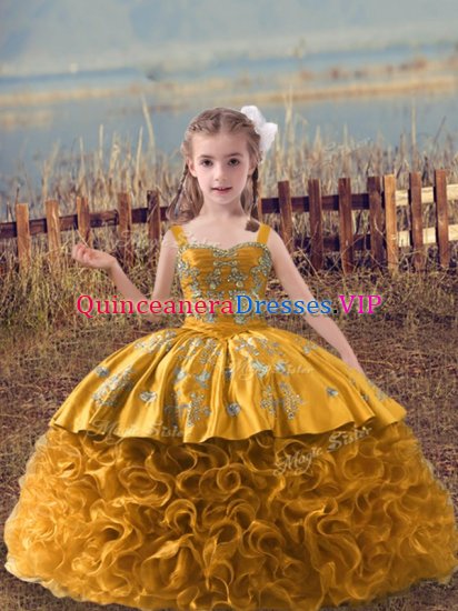 Cheap Lace Up Pageant Dress for Girls Brown for Wedding Party with Embroidery Sweep Train - Click Image to Close