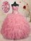 Baby Pink Organza Lace Up Quinceanera Dresses Sleeveless Floor Length Beading and Ruffles