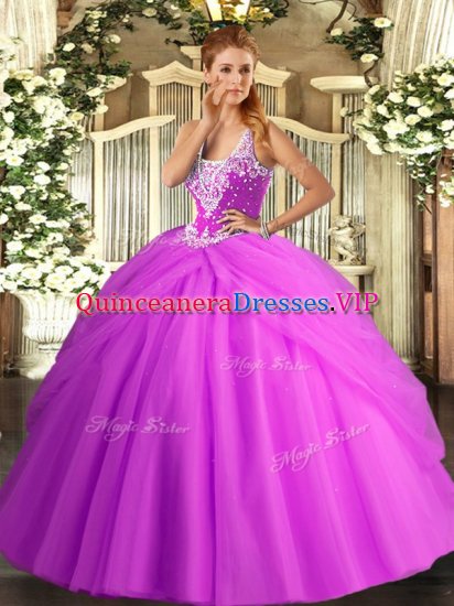 Wonderful Lilac Sleeveless Floor Length Beading and Pick Ups Lace Up Sweet 16 Dress - Click Image to Close