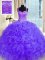 Long Sleeves Floor Length Beading and Embroidery and Ruffles Lace Up Quinceanera Dress with Purple