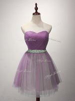 Beauteous Mini Length Lilac Damas Dress Tulle Sleeveless Ruching