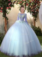Customized Big Puffy Tulle Scoop Long Sleeves Lace Up Appliques Sweet 16 Dresses in Light Blue(SKU YCQD0166-8BIZ)