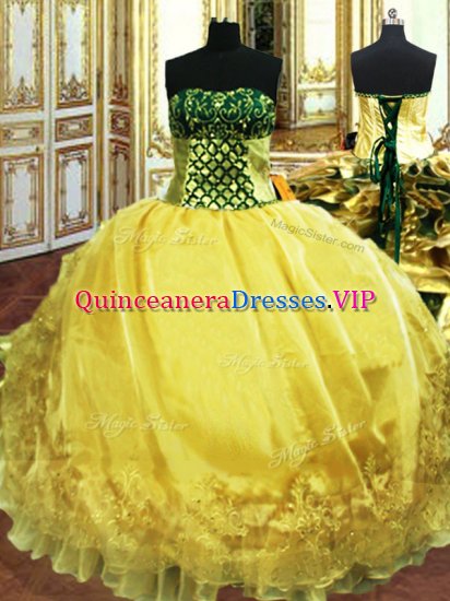 Wonderful Embroidery and Ruffles Quinceanera Dresses Gold Lace Up Sleeveless Floor Length - Click Image to Close