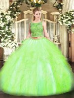 Luxury Yellow Green Sleeveless Tulle Lace Up 15th Birthday Dress for Military Ball and Sweet 16 and Quinceanera(SKU SJQDDT1328002-1BIZ)