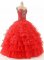 Noble Red Sleeveless Organza Lace Up Quinceanera Gown for Sweet 16 and Quinceanera