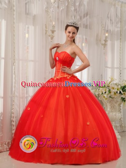 Vallauris France Sweetheart Red Sweet Quinceanera Dress With Appliques Decorate and Ruch For Formal Evening - Click Image to Close