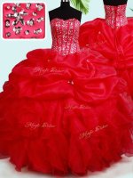Smart Sleeveless Floor Length Beading and Ruffles and Pick Ups Lace Up Sweet 16 Dresses with Red(SKU PSSW0397BIZ)
