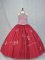 Wonderful Ball Gowns 15th Birthday Dress Red Halter Top Tulle Sleeveless Floor Length Lace Up