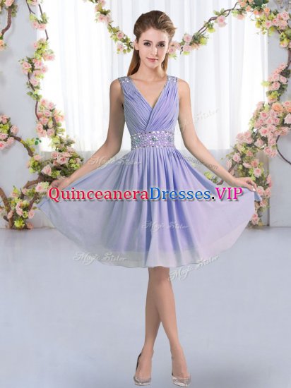 Lavender V-neck Neckline Beading Damas Dress Sleeveless Zipper - Click Image to Close