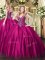 Sophisticated Ball Gowns Quinceanera Dresses Fuchsia V-neck Satin Sleeveless Floor Length Lace Up