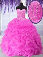 Glamorous Floor Length Fuchsia Quinceanera Dresses Organza Sleeveless Beading and Ruffles(SKU PSSW0139-14BIZ)