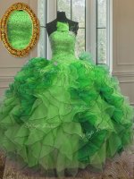 Fashionable Green Ball Gowns Strapless Sleeveless Organza Floor Length Lace Up Beading and Ruffles Ball Gown Prom Dress(SKU PSSW053-4BIZ)