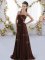 Brown Chiffon Lace Up One Shoulder Sleeveless Quinceanera Dama Dress Brush Train Beading
