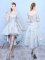 Short Sleeves Tulle High Low Lace Up Quinceanera Court Dresses in Light Blue with Lace
